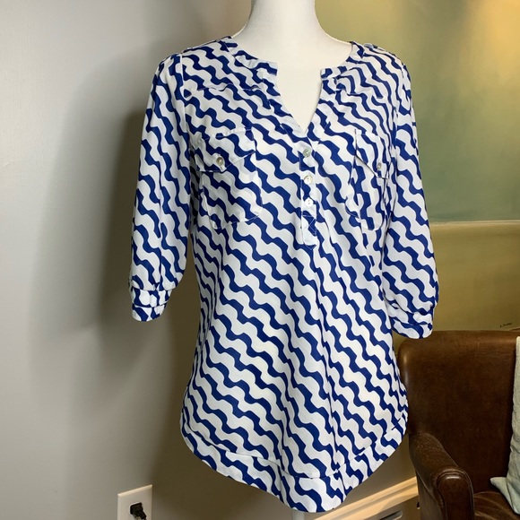 41 Hawthorn Tops - 41Hawthorn Filbert Abstract Striped Henley Blouse